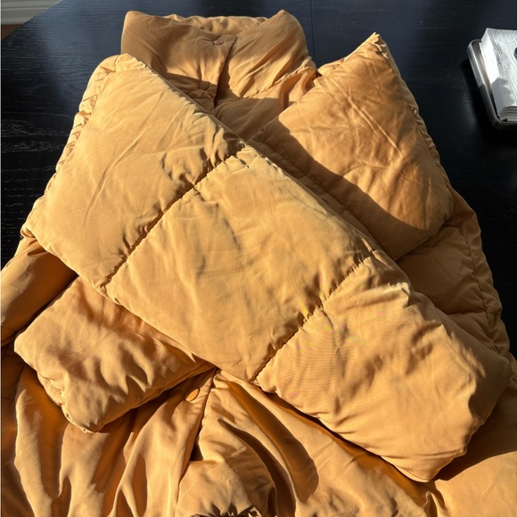 Free People Weekender Puffer Jacket Size M Yellow-Gold Oversized Crop Quilted - Picture 3 of 4